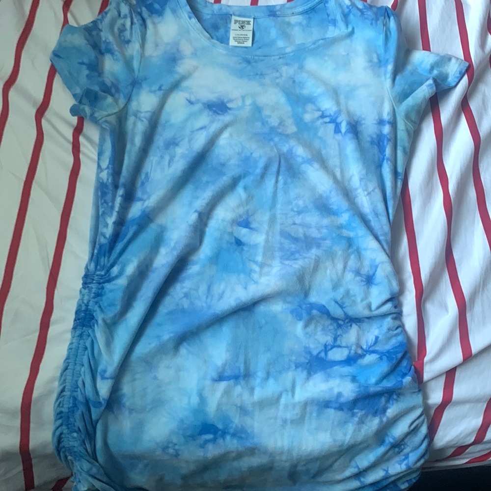 Blue tie dye pink dress